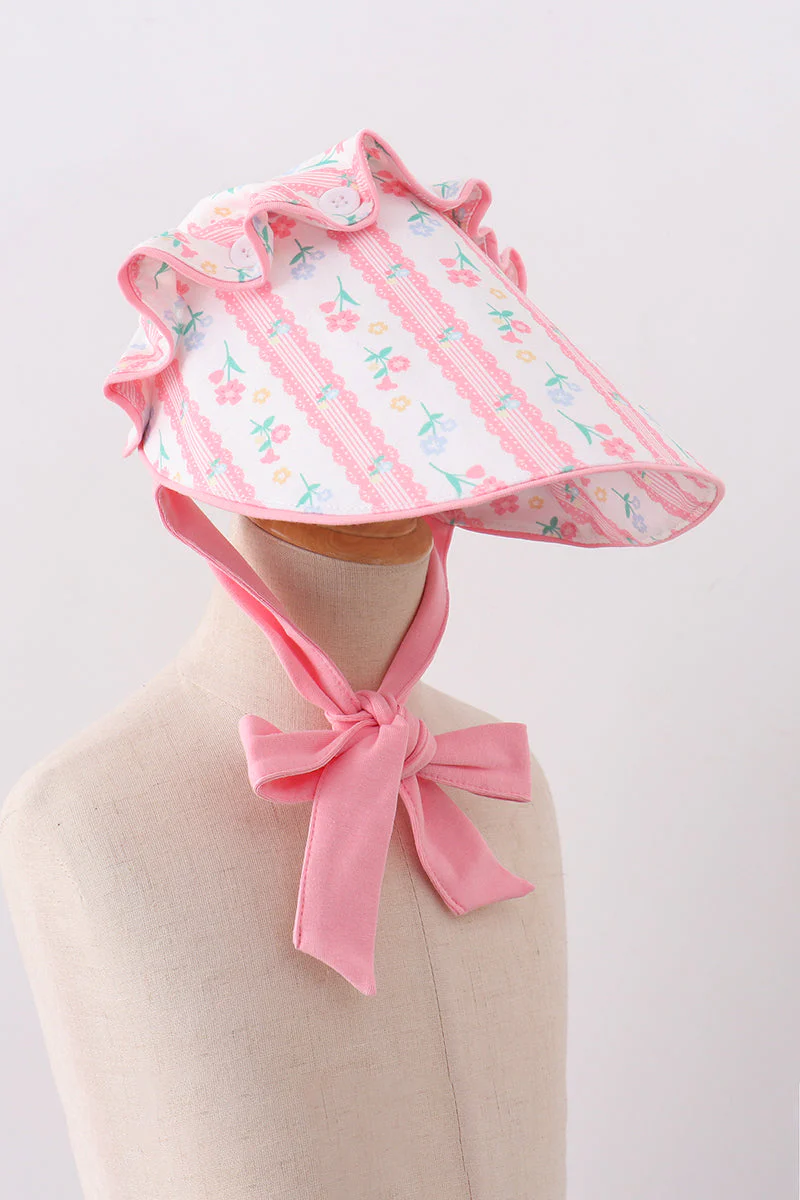 Blush floral ruffle bow bonnet