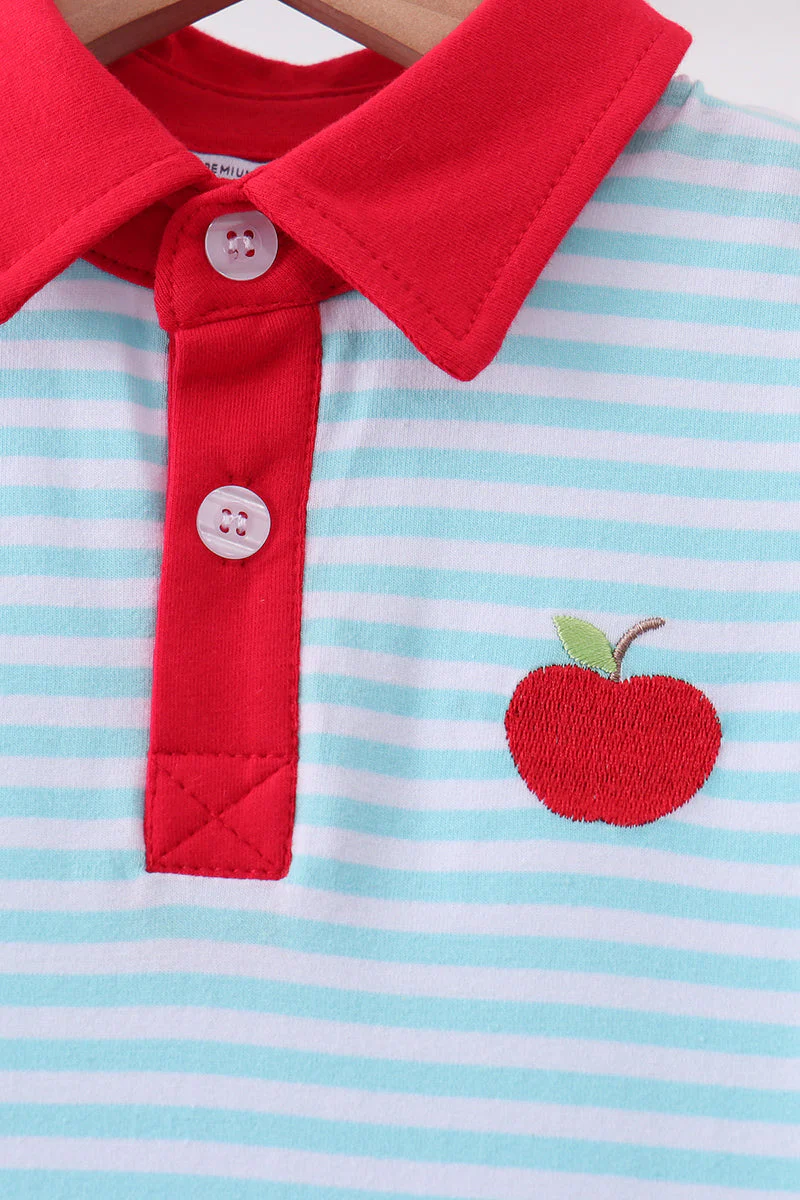 Bow Collar Apple Embroidery Dress - Image 3