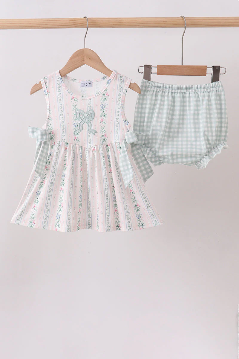 Bow Floral Applique Bloomer Set