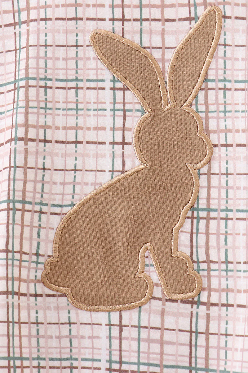 Brown bunny applique plaid romper - Image 2