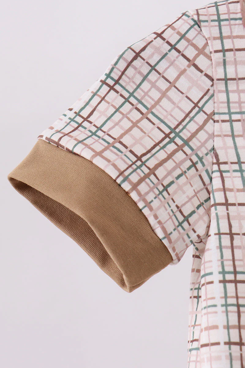 Brown bunny applique plaid romper - Image 3
