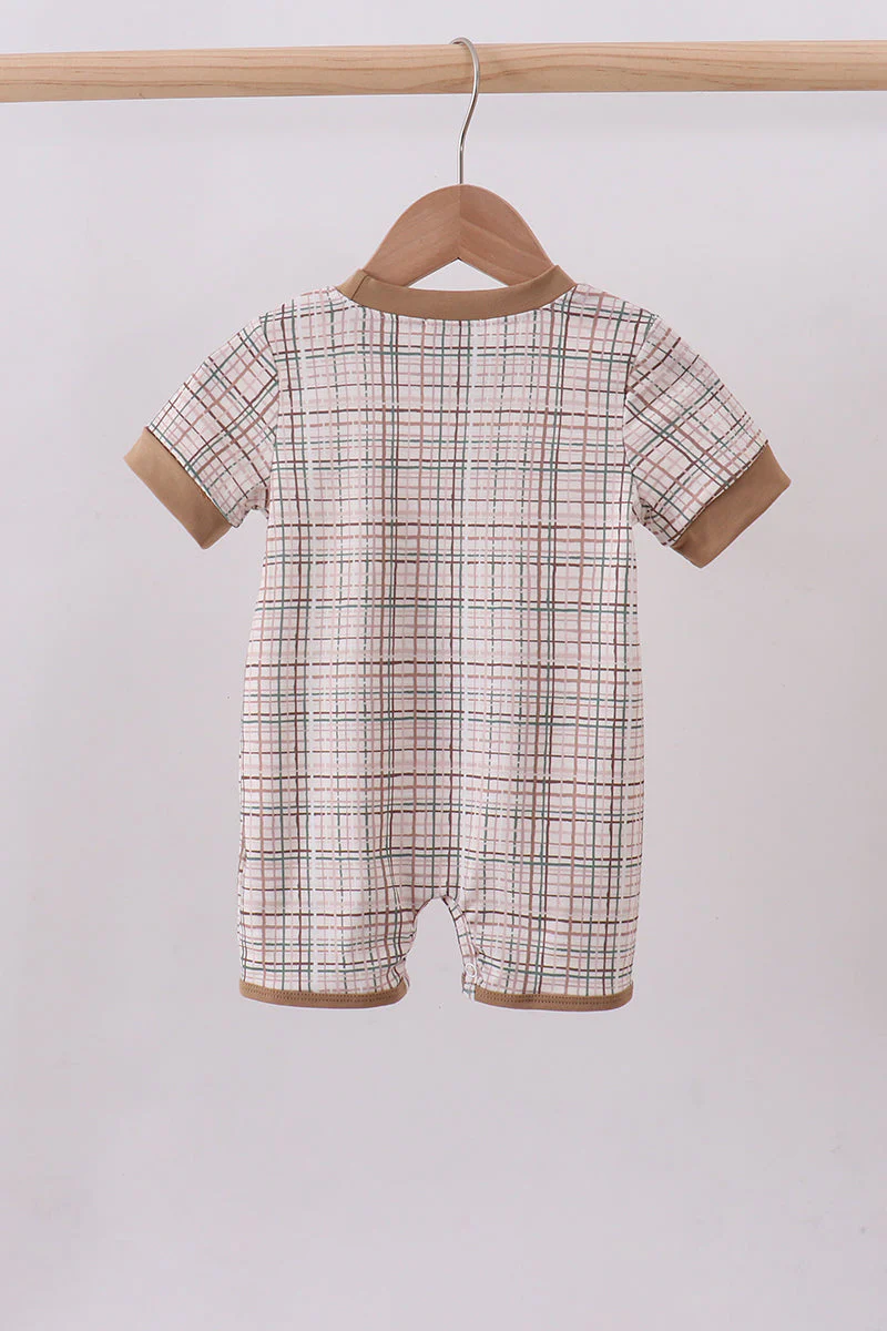 Brown bunny applique plaid romper - Image 4
