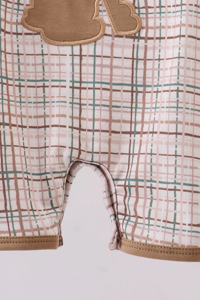 Brown bunny applique plaid romper - Image 5