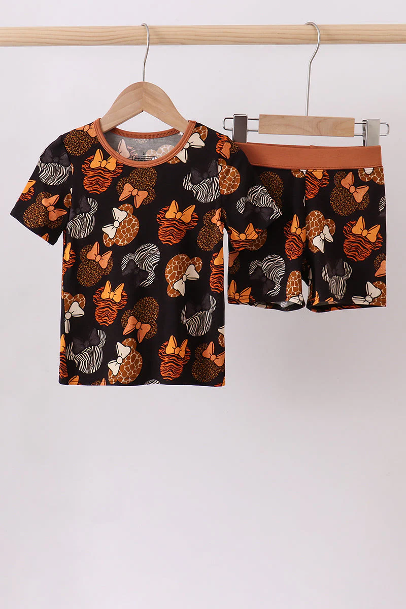 Brown character bamboo pajama set