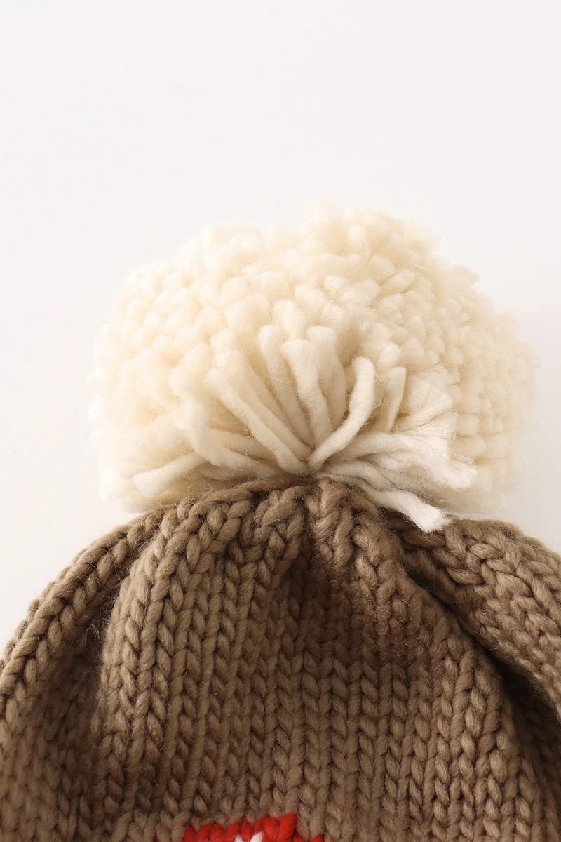 Brown pompom mushroom cable beanie hat - Image 4