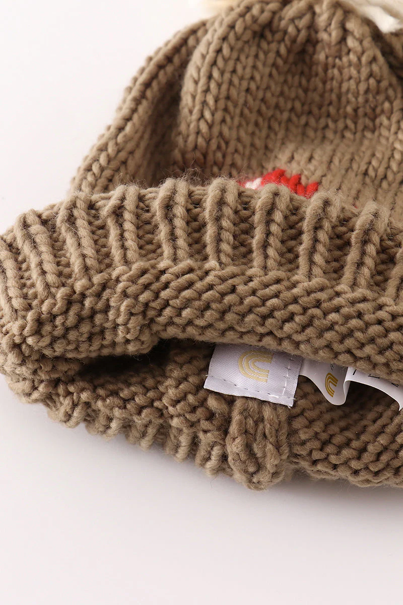 Brown pompom mushroom cable beanie hat - Image 7