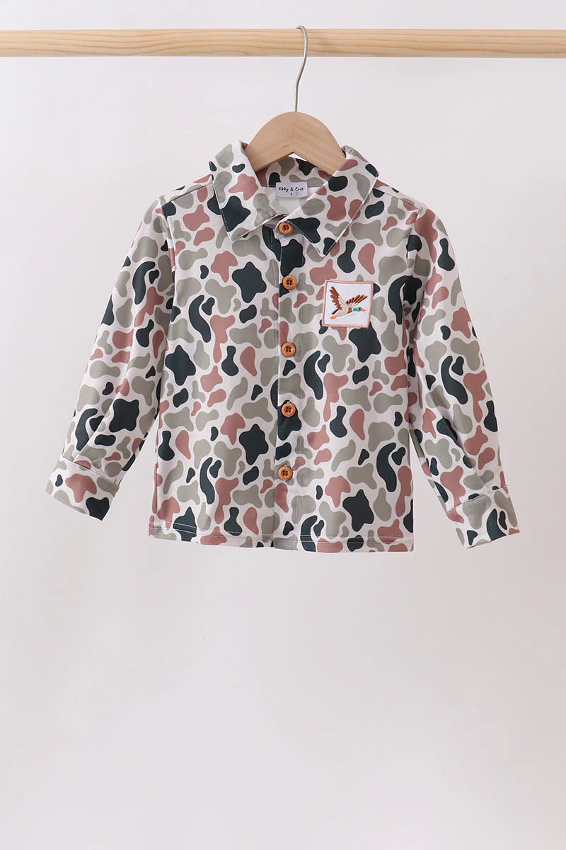 Camo Duck Embroidered Button Down Shirt