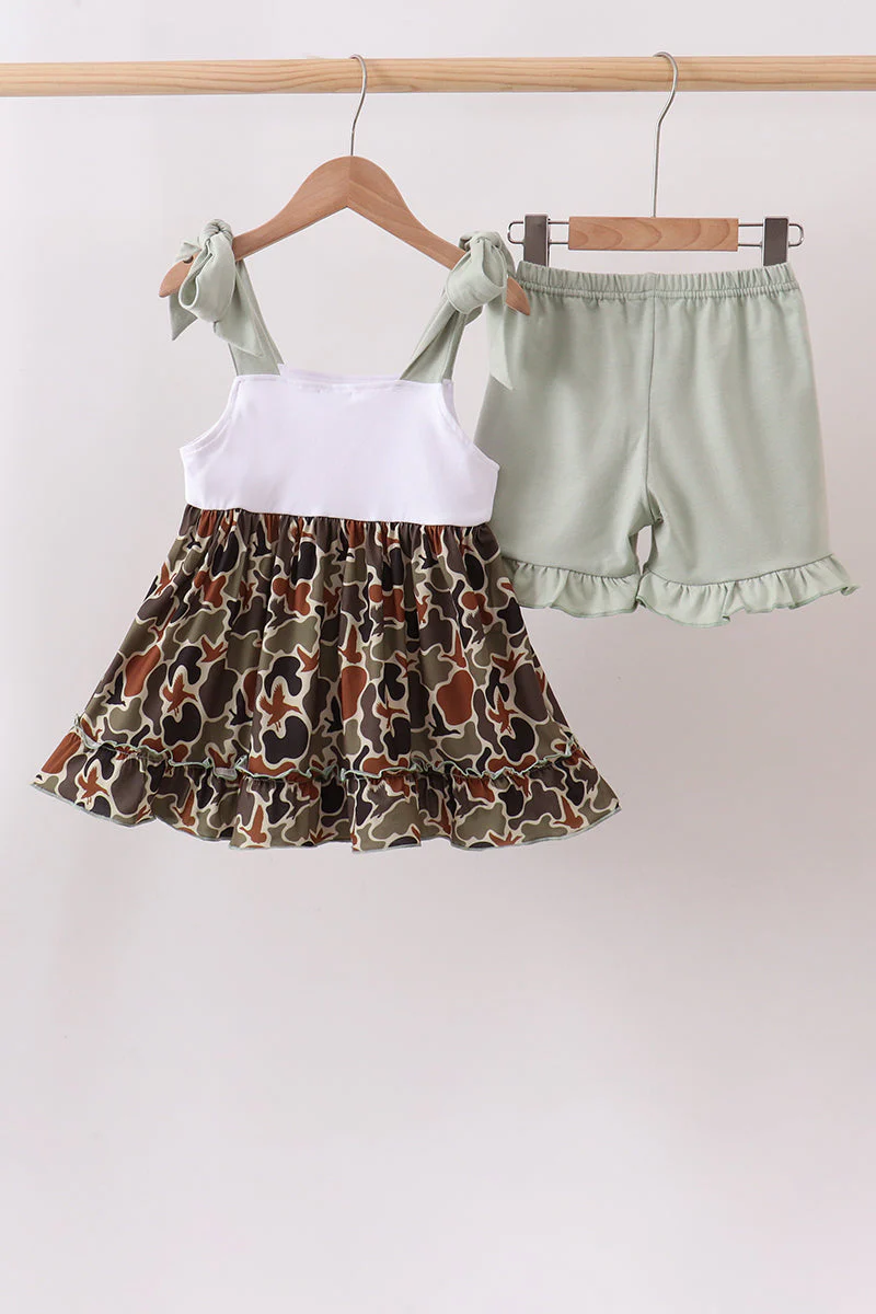 Camo Hunting Embroidered Ruffle Shorts Set - Image 5