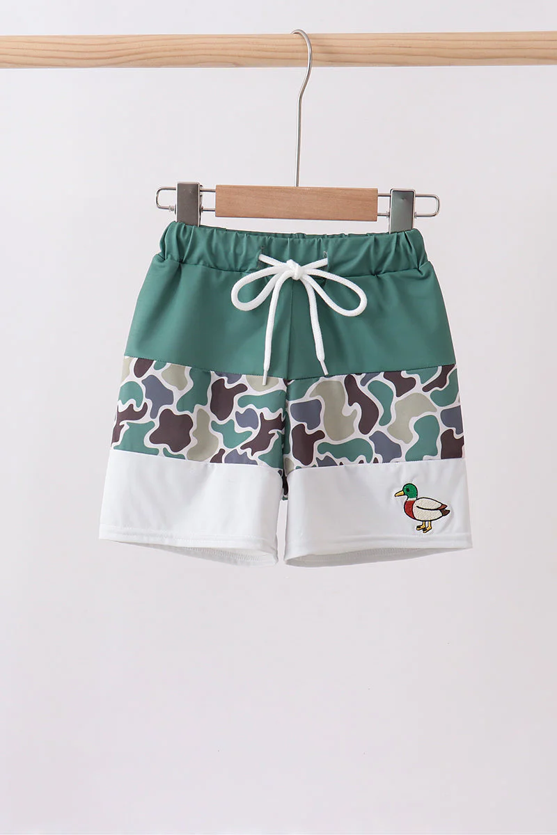 Camouflage duck embroidery swim trunks