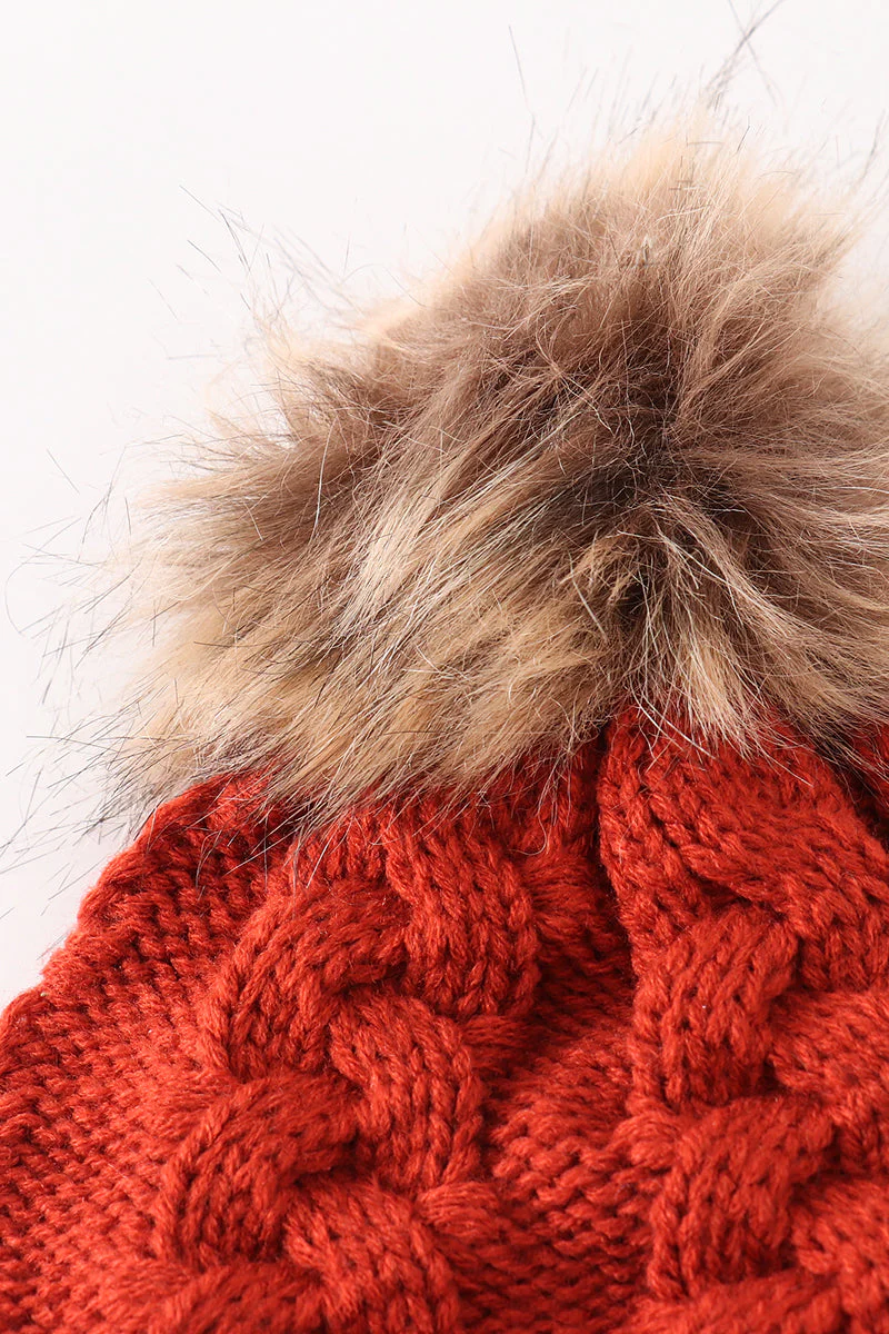 Caramel pompom cable beanie hat - Image 5