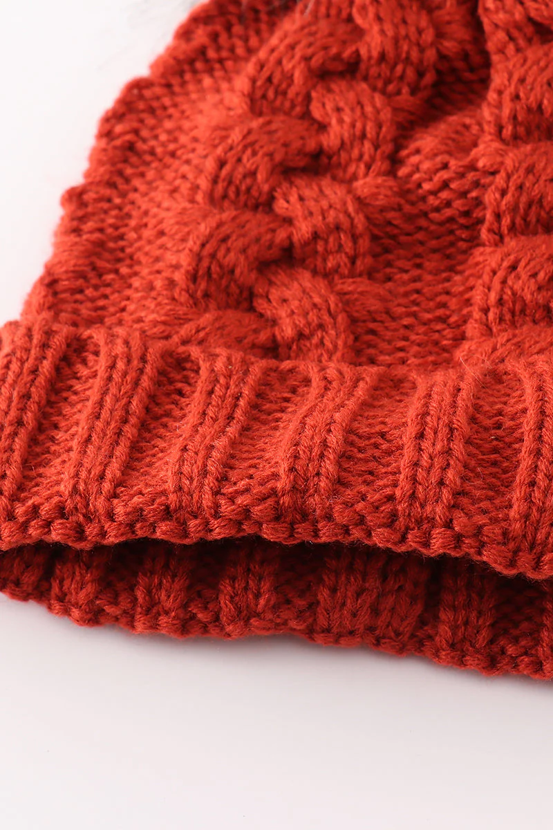 Caramel pompom cable beanie hat - Image 6