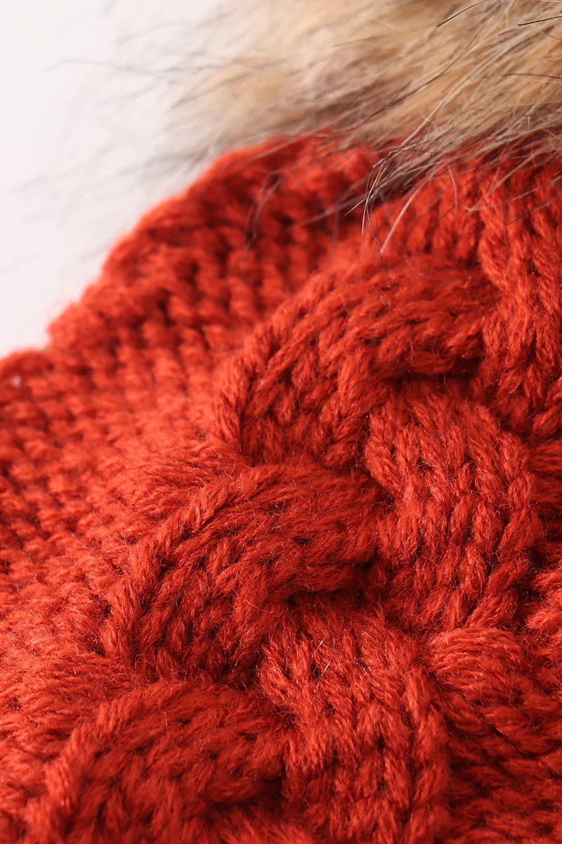 Caramel pompom cable beanie hat - Image 7