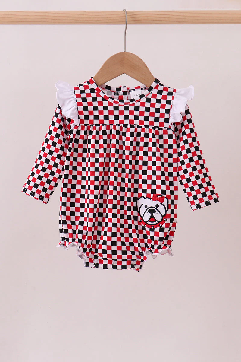 Checkered Georgia dog applique ruffle bubble