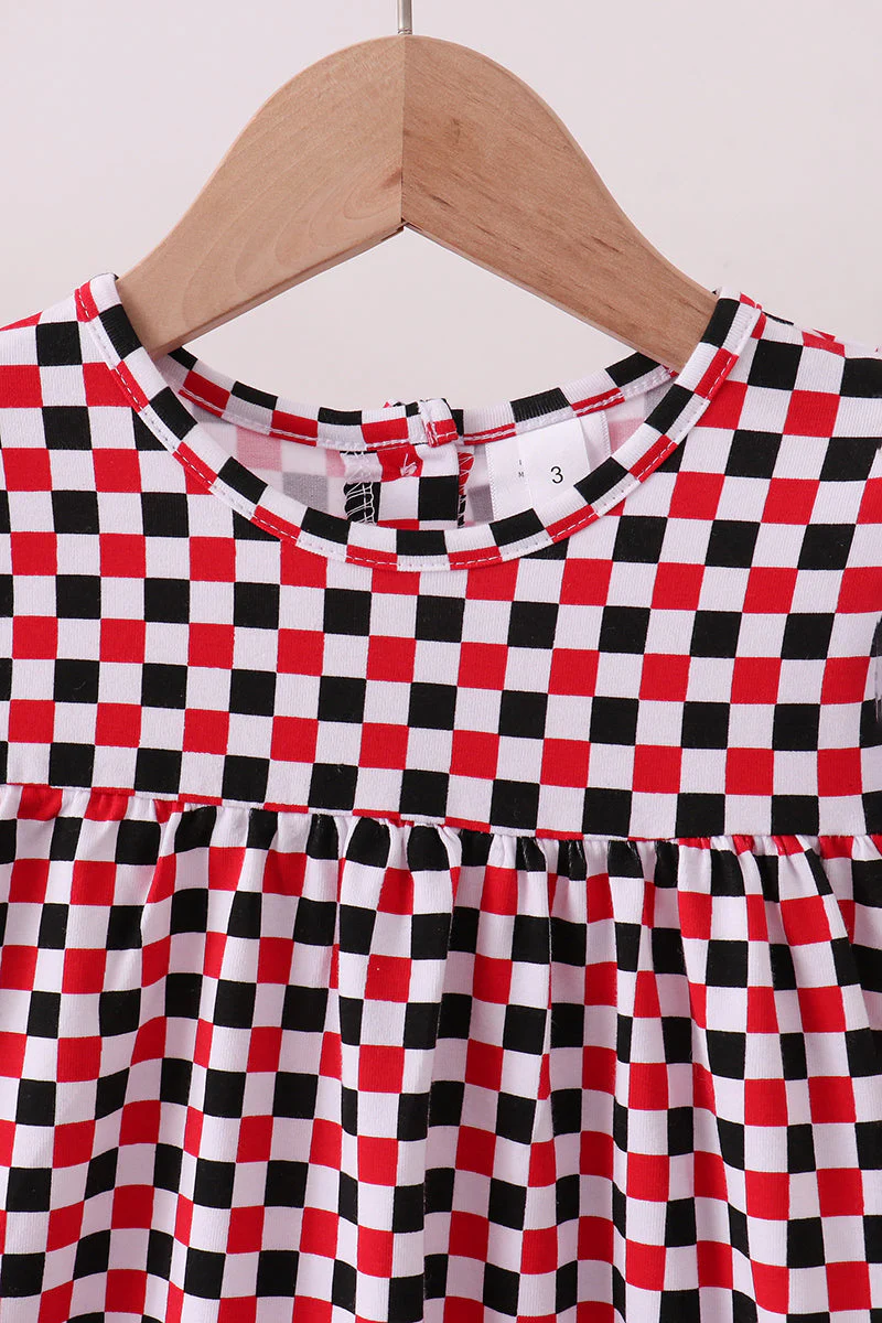 Checkered Georgia dog applique ruffle dress - Image 2