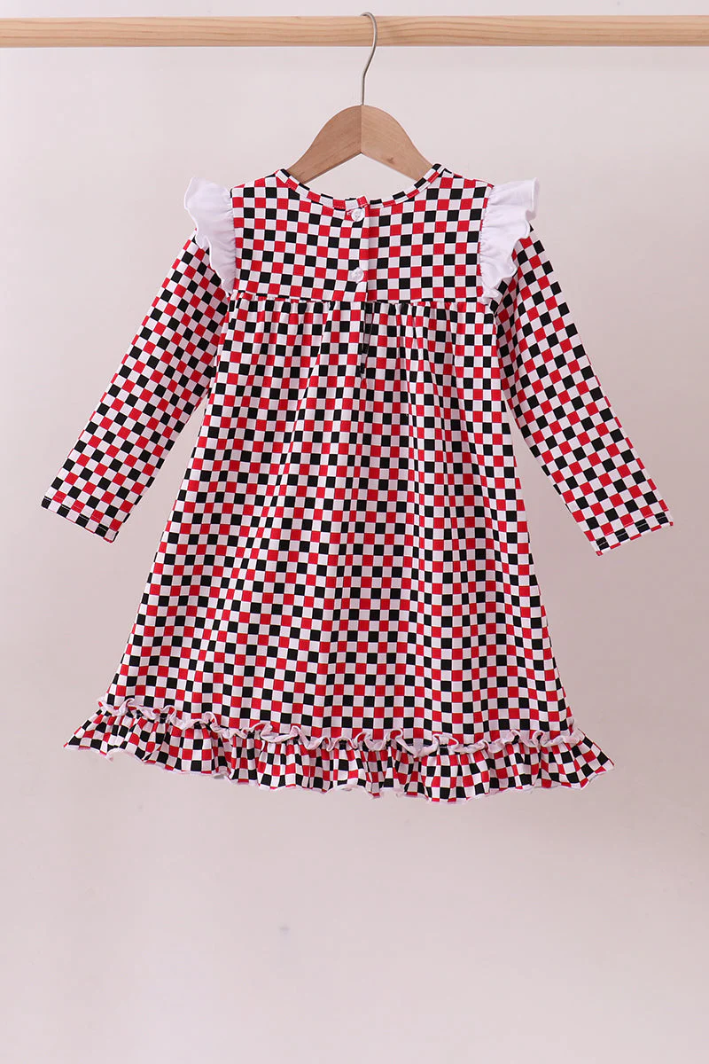 Checkered Georgia dog applique ruffle dress - Image 5
