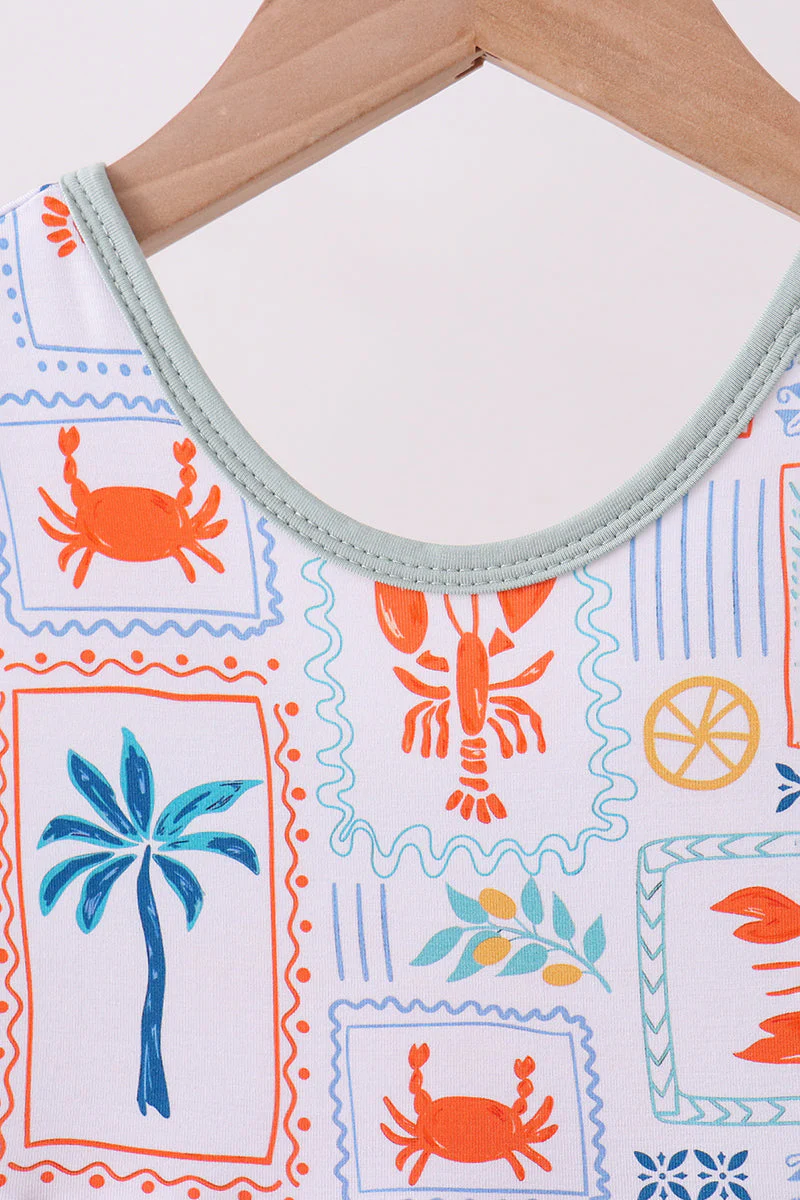 Coconut trees lobsters print bamboo jumpsuit - Image 2