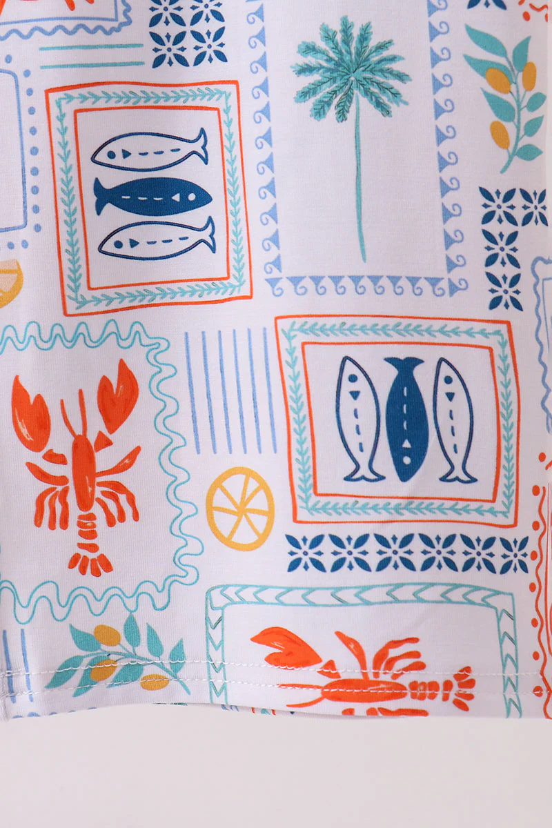 Coconut trees lobsters print bamboo jumpsuit - Image 4