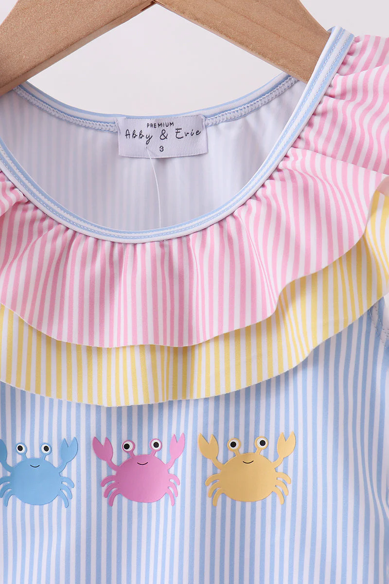 Colorblock crab embroidery ruffle swimsuit - Image 3