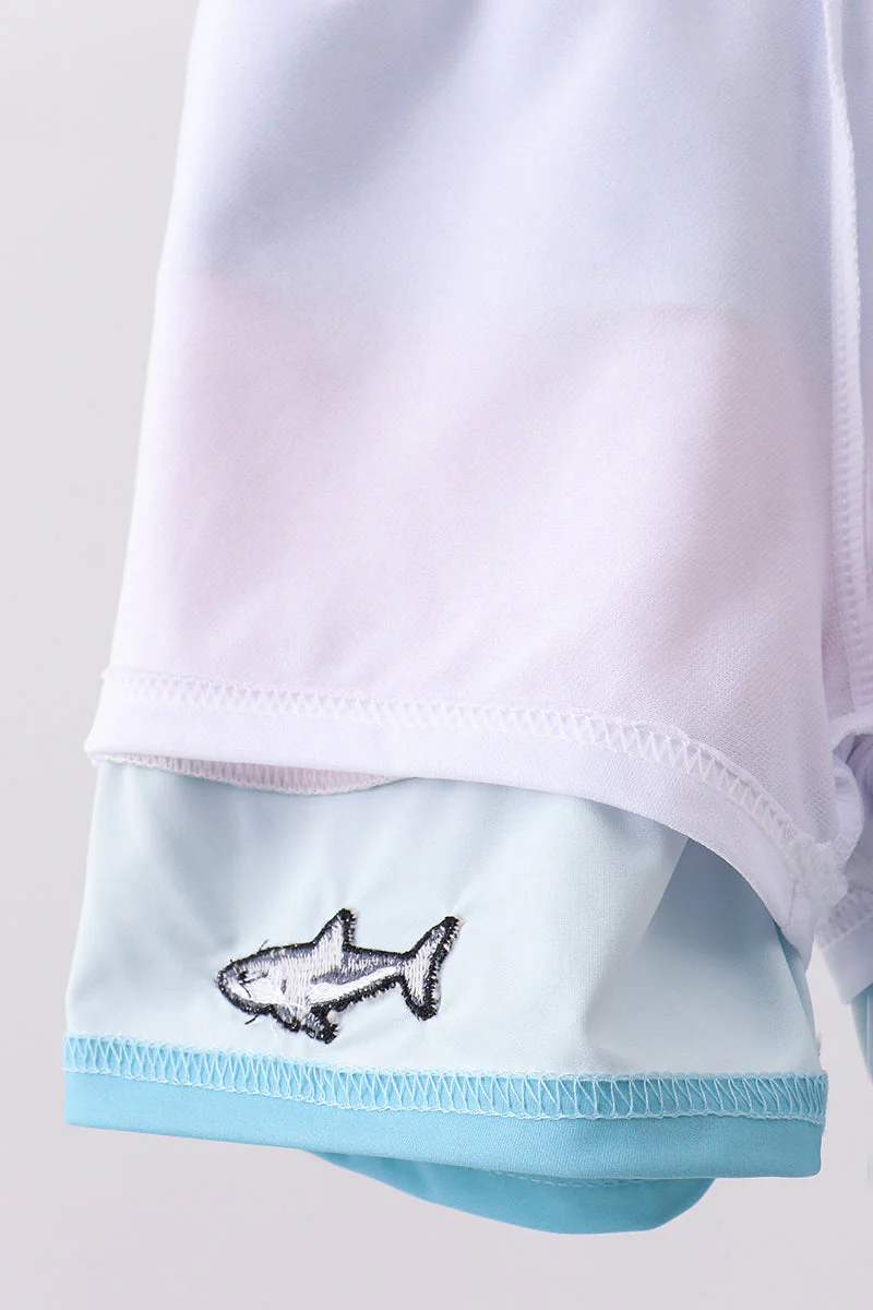 Colorblock fish embroidery swim trunks - Image 5
