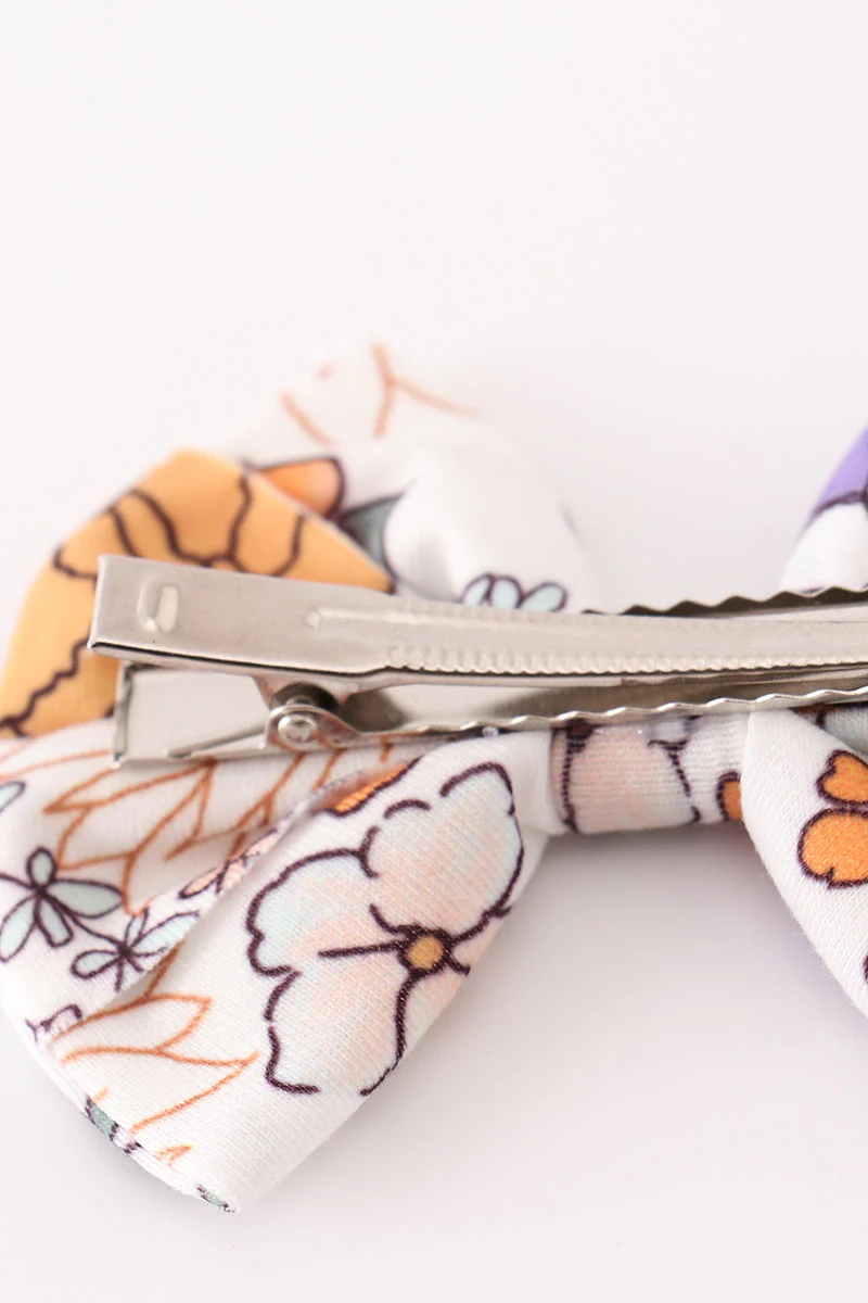 Coral floral print 2pcs piggie hair bow - Image 4
