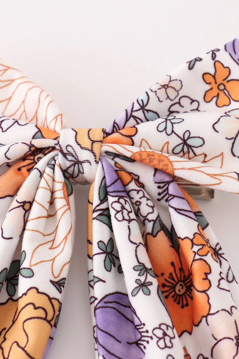 Coral floral print hair sailor bow - Image 2