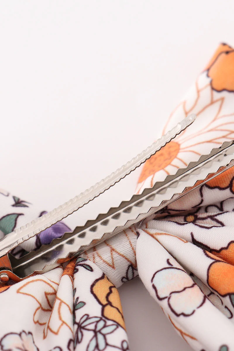Coral floral print hair sailor bow - Image 4