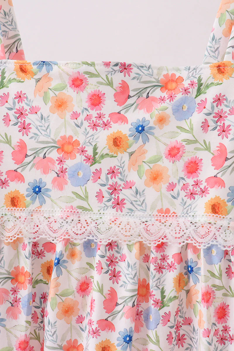 Coral Floral Print Mom Lace Dress - Image 2