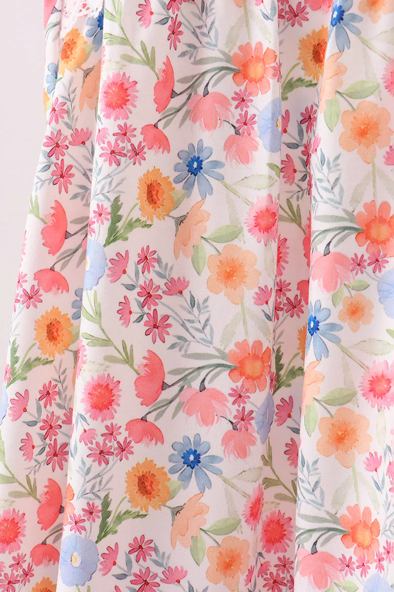 Coral Floral Print Mom Lace Dress - Image 3
