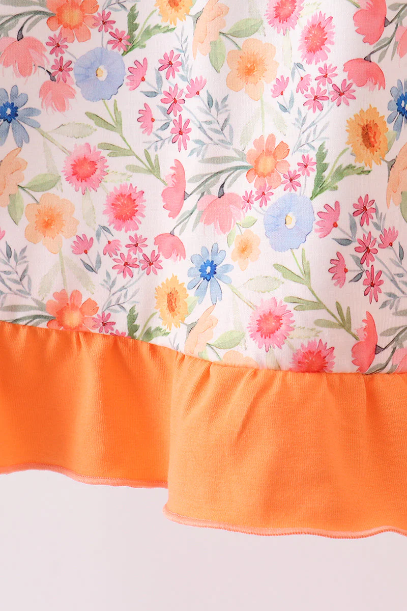 Coral Jesus Loves me Embroidered Floral Ruffle Dress - Image 3