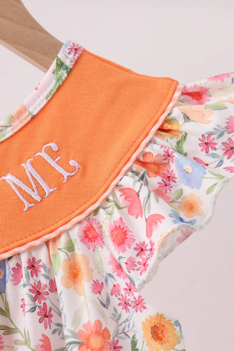 Coral Jesus Loves me Embroidered Floral Ruffle Dress - Image 4