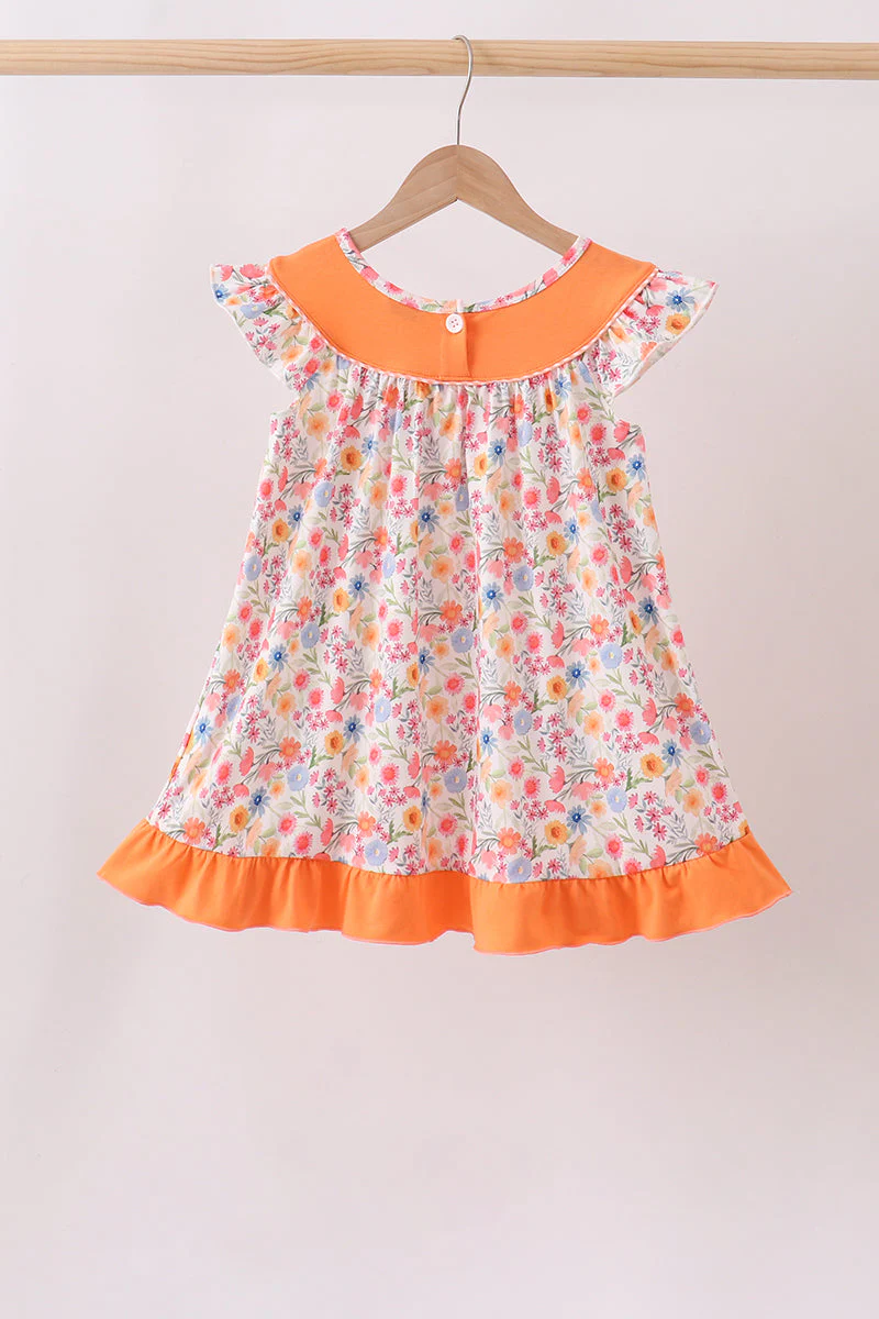 Coral Jesus Loves me Embroidered Floral Ruffle Dress - Image 5