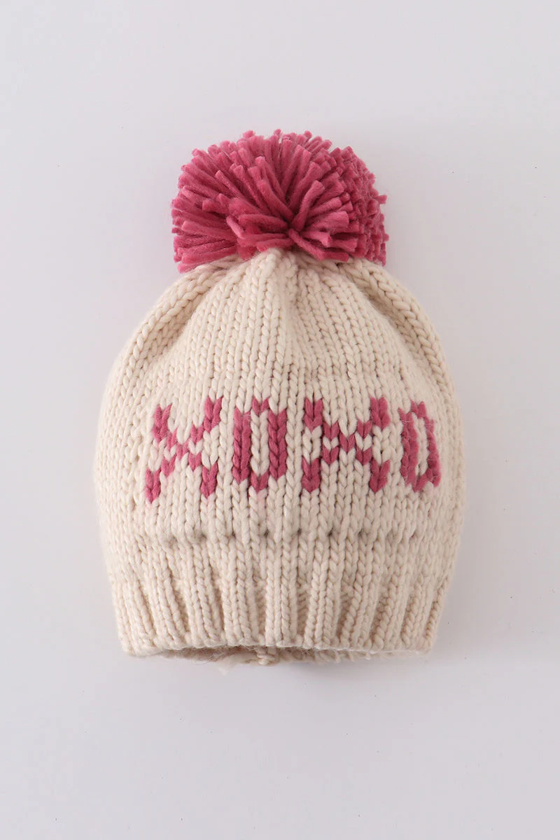 Cream XOXO knit beanie pom pom hat - Image 3