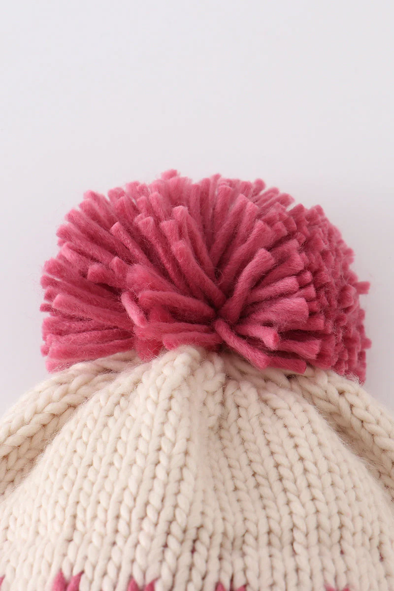 Cream XOXO knit beanie pom pom hat - Image 4