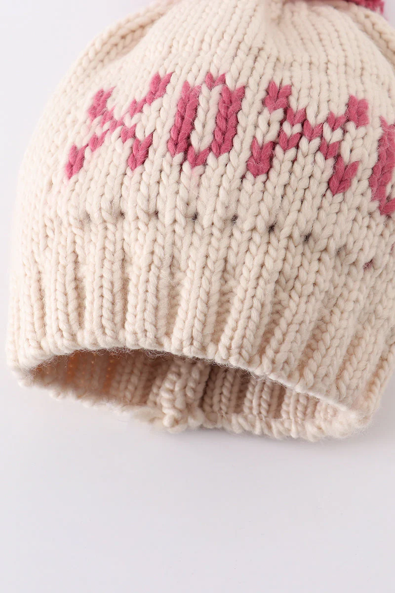 Cream XOXO knit beanie pom pom hat - Image 6