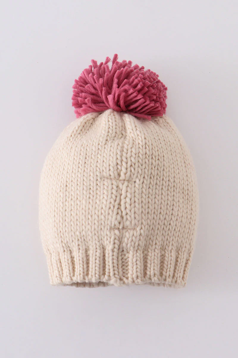 Cream XOXO knit beanie pom pom hat - Image 7