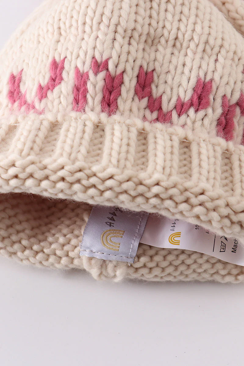 Cream XOXO knit beanie pom pom hat - Image 8