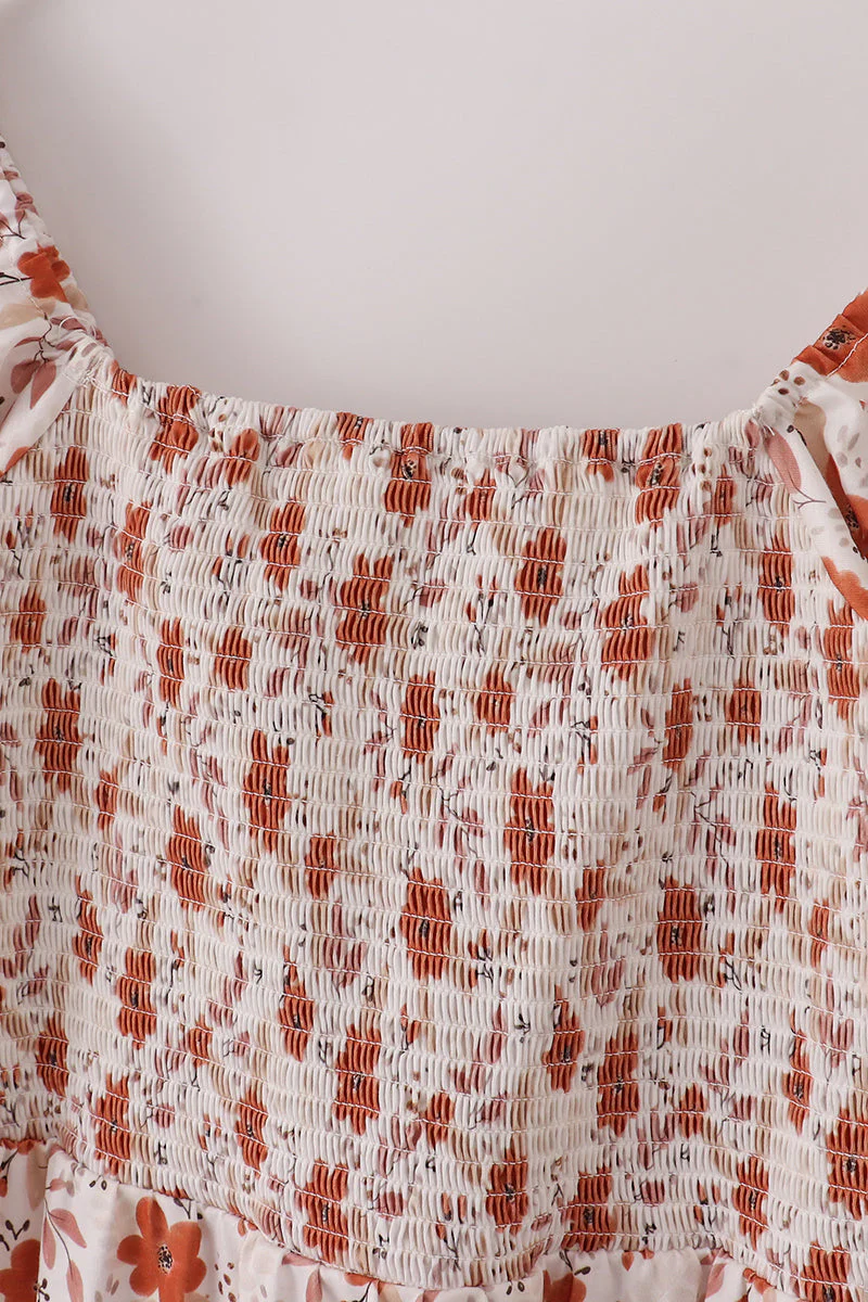 Fall floral print smocked mom dress - Image 2
