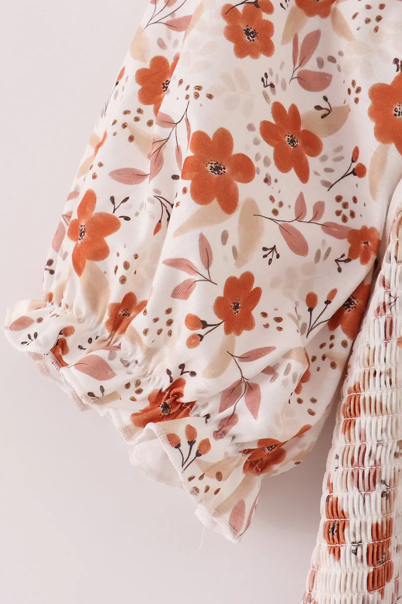 Fall floral print smocked mom dress - Image 3
