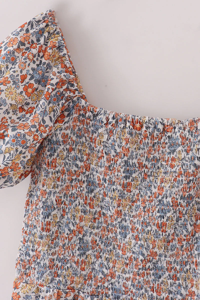 Fall floral print smocked mom dress - Image 2