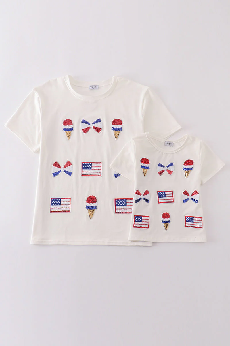 Flag bow ice-cream sequin mom&me top