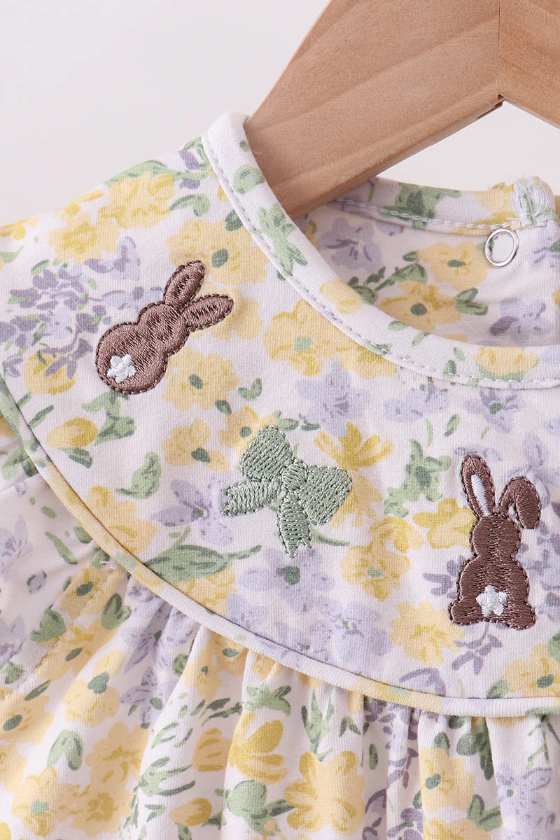Floral bunny bow embroidery ruffle bubble - Image 2