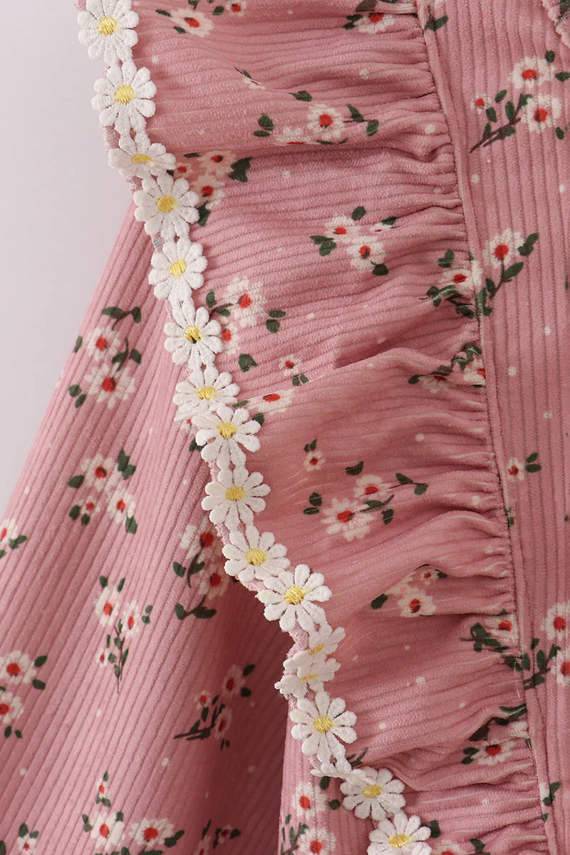 Floral corduroy lace ruffle mom dress - Image 3