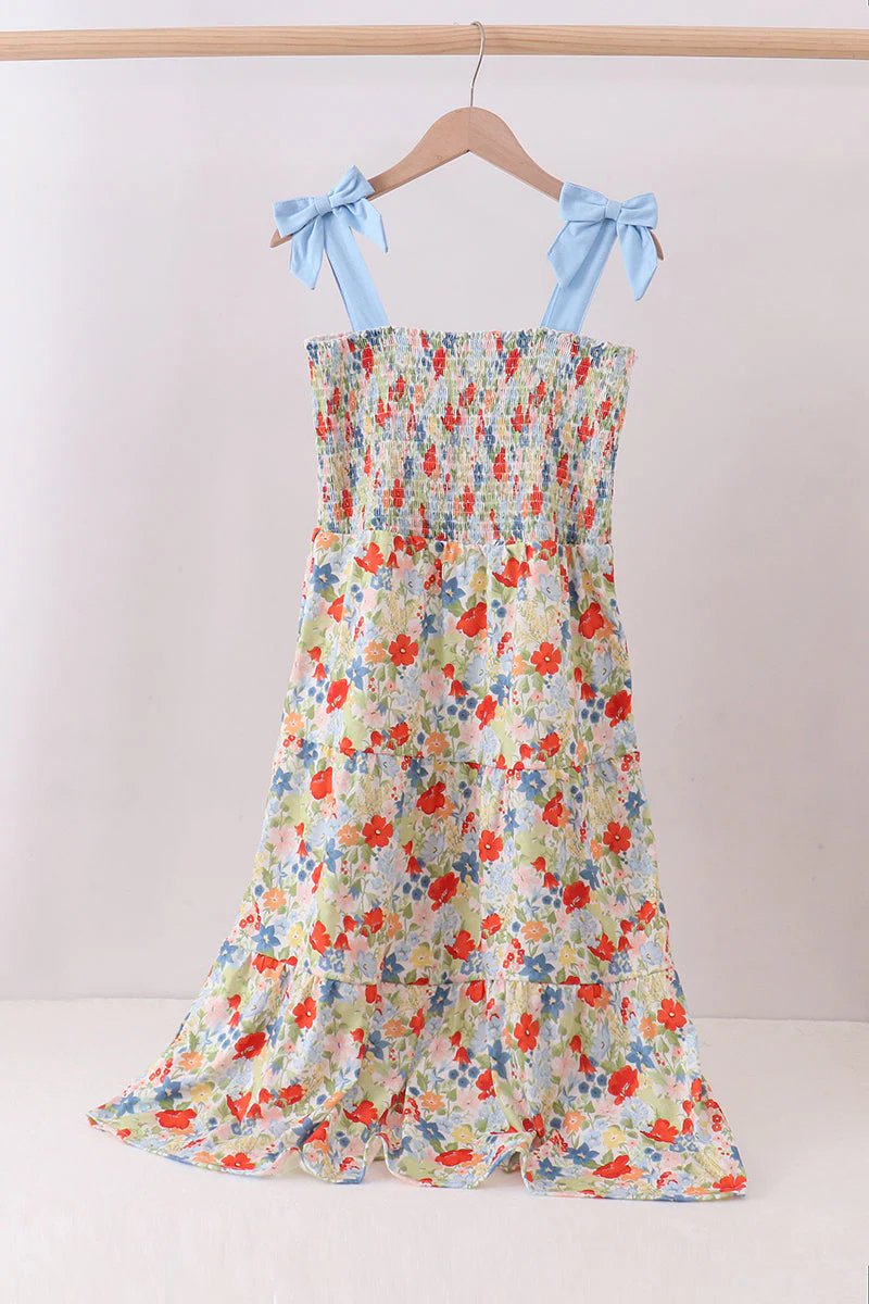 Floral smocked women tiered dress
