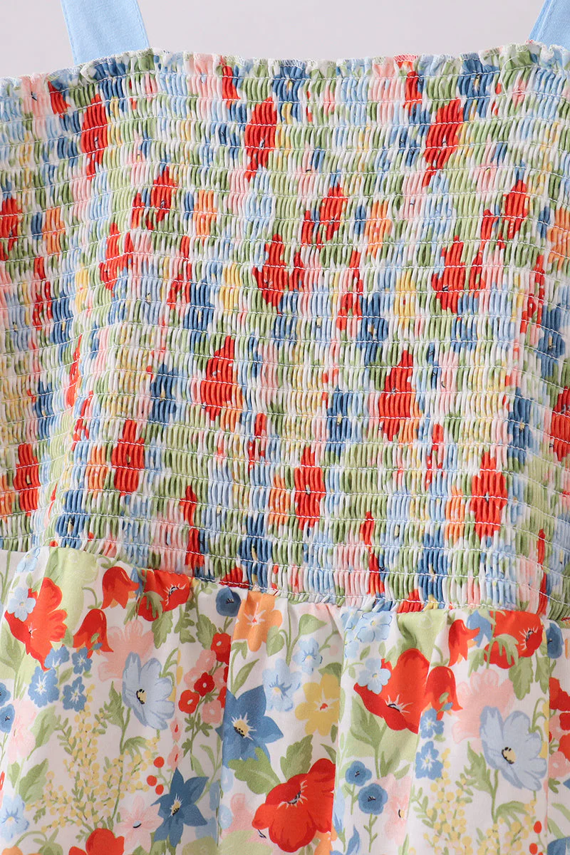 Floral smocked women tiered dress - Image 3