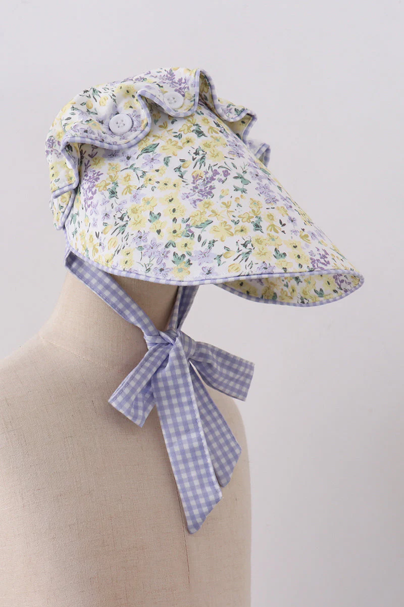 Golden meadow floral ruffle bow bonnet