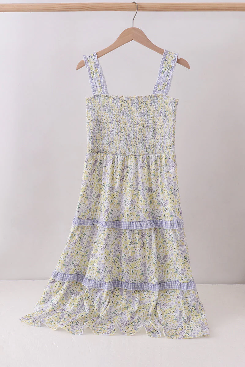 Golden meadow floral smocked tiered dress (length 41.33inch)