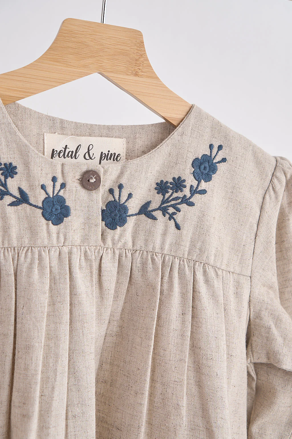 Gray floral embroidery linen girl dress - Image 2