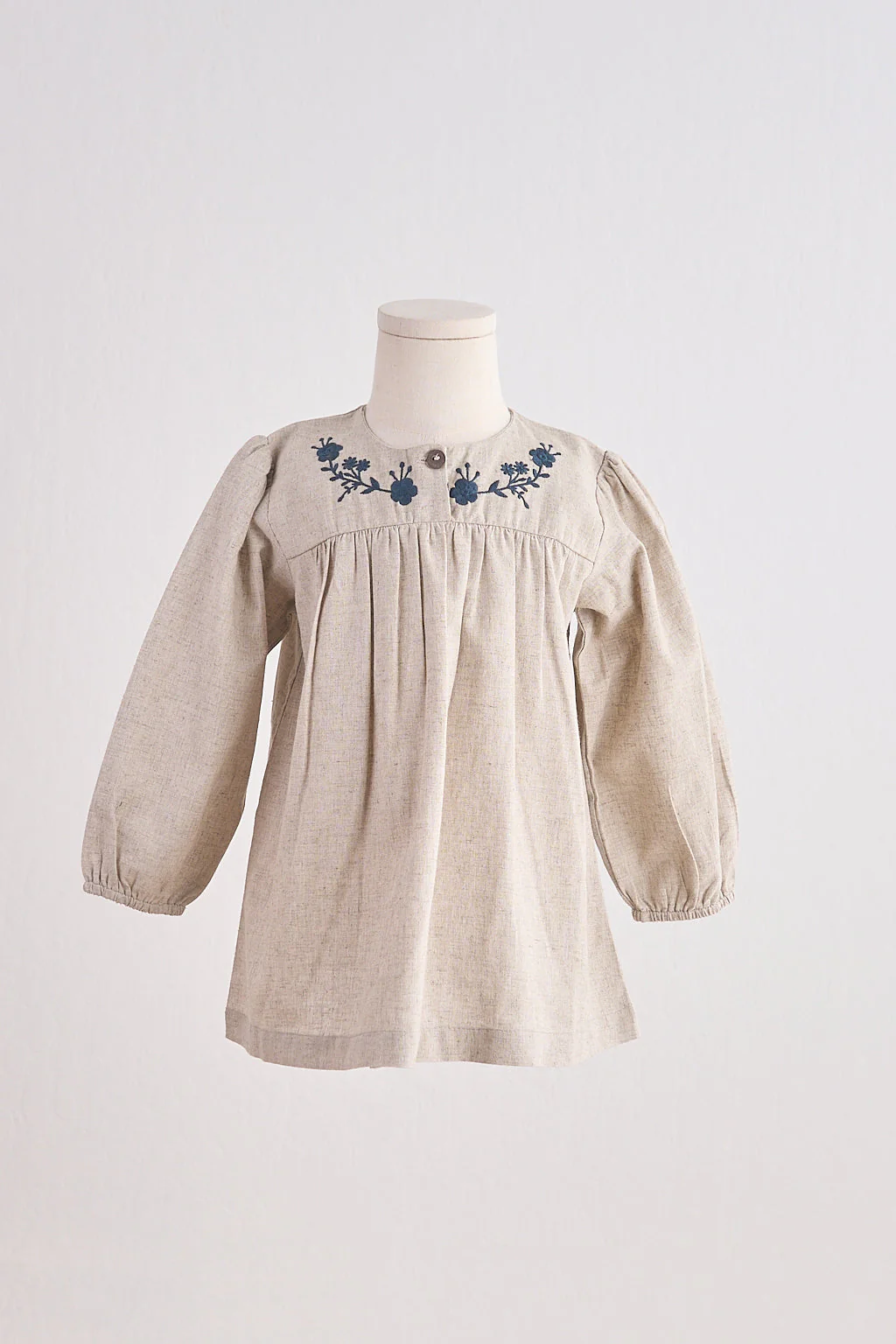 Gray floral embroidery linen girl dress - Image 4