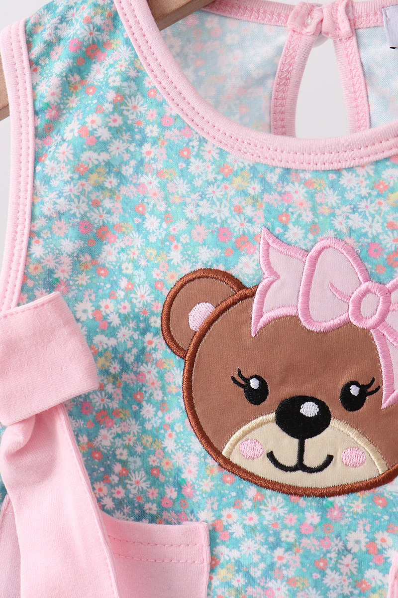 Green Bear Floral Applique Bloomer Set - Image 2