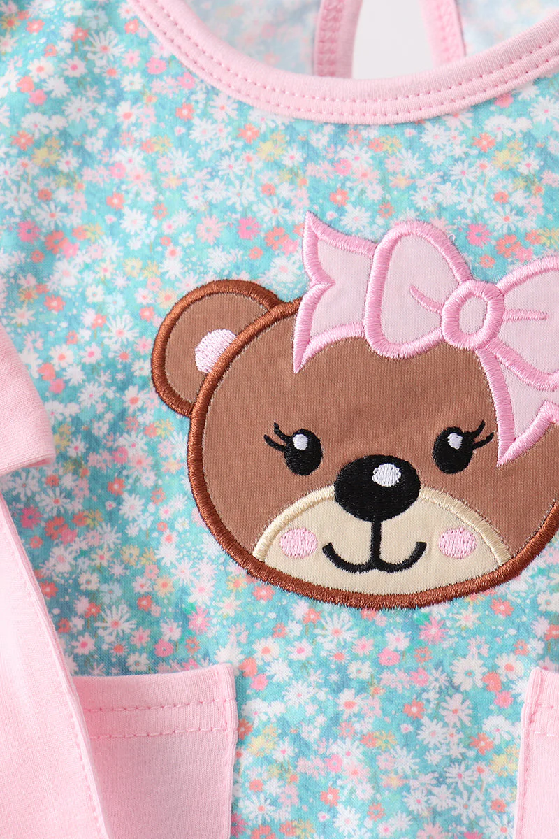 Green Bear Floral Applique Bloomer Set - Image 3